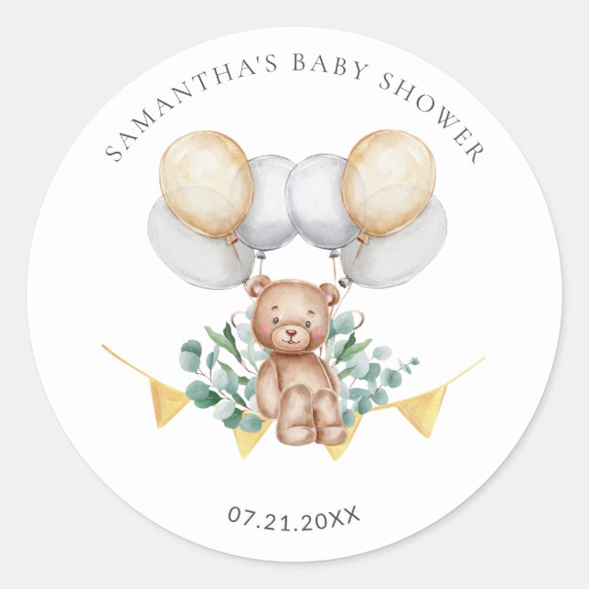Adesivo Chá de Bebê Eucalyptus Urso e Balões (Frente)