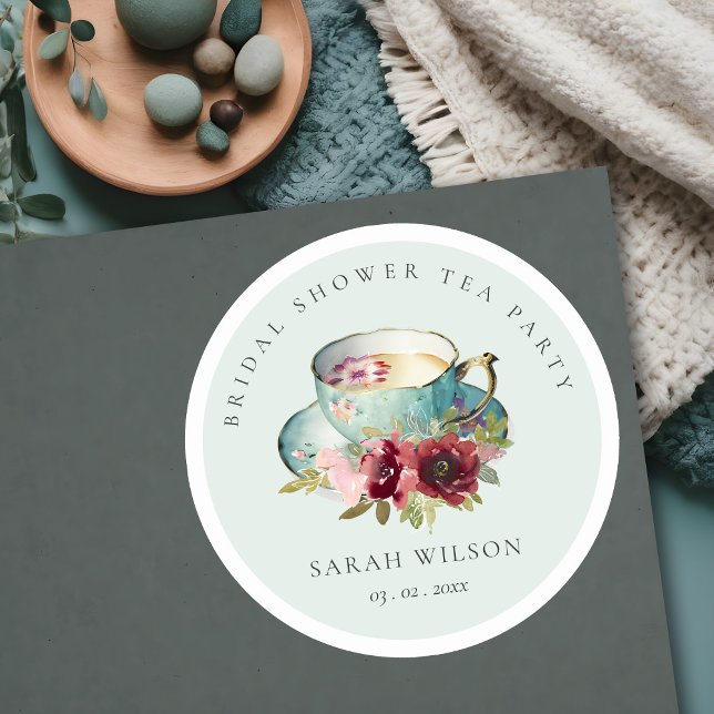 Adesivo Chá de Bebê Festa do Chá Floral Dourado Turquesa (Criador carregado)