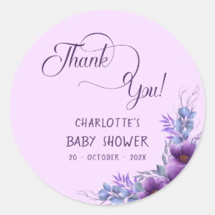 Adesivo Chá de Bebê Flor Roxa Aquarela Elegante