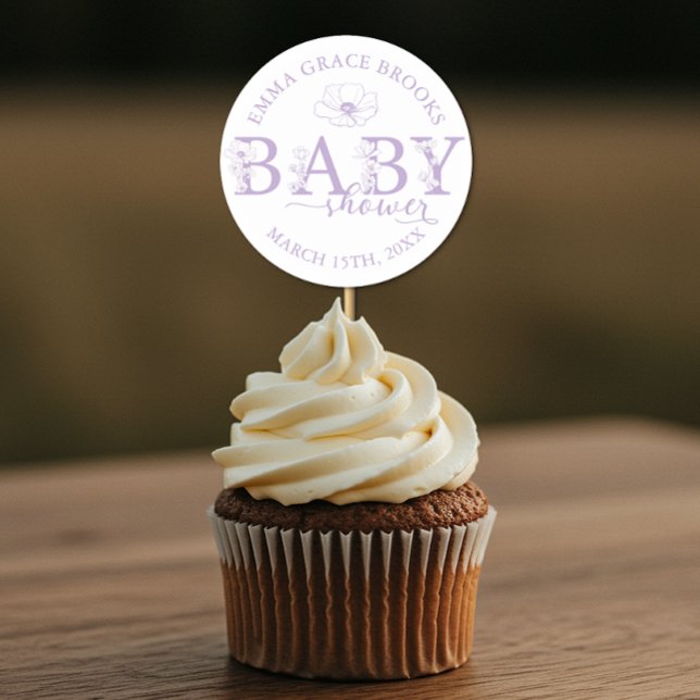Adesivo Chá de Bebê Flor Silvestre Lavanda  (Lavender Baby Shower Favor Sticker)