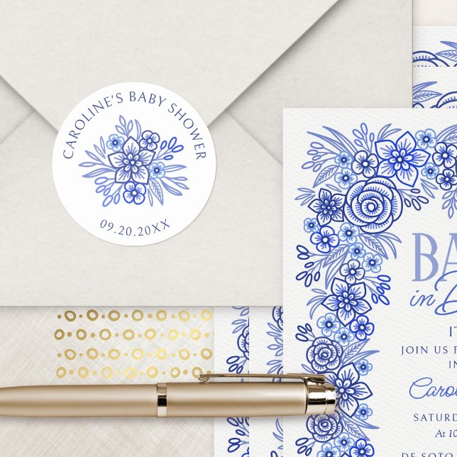 Adesivo Chá de Bebê Floral Azul Francês (Criador carregado)