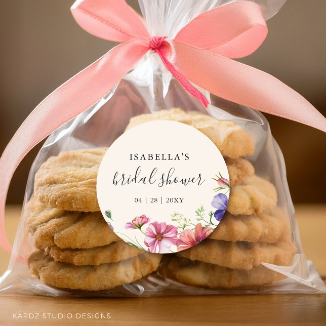 Adesivo Chá de Bebê Floral de Aquarela de Flores Silvestre (Stickers come in 3 and 1.5 inches. Choose size before checkout.)