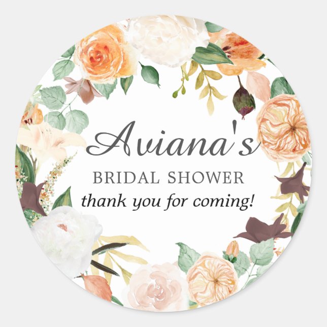 Adesivo Chá de Bebê Floral de Outono Rústico Obrigada (Frente)