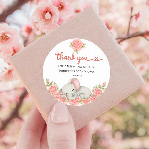 Adesivo Chá de Bebê Floral Elefante Rosa