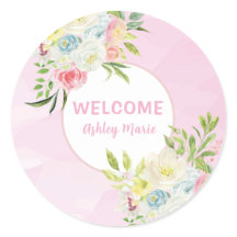 Chá de Bebê Floral em Aquarela Rosa Personalizável