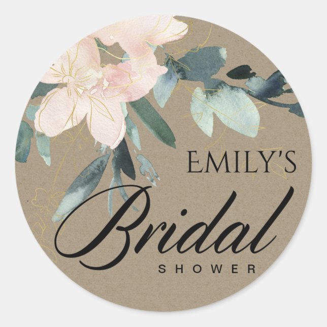 Adesivo CHÁ DE BEBÊ FLORAL EM Aquarela TOM ROSADO RÚSTICO (Frente)