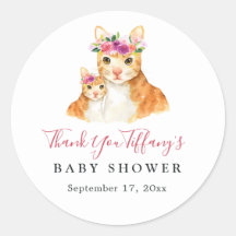 Chá de Bebê Floral Mamãe e Gatinho Obrigado