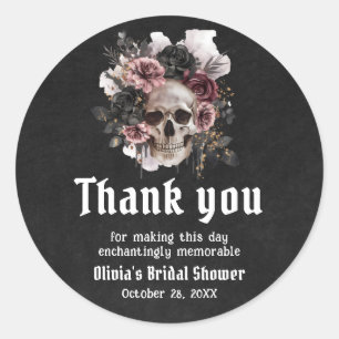 Adesivo Chá de Bebê Floral Preto de Halloween Crânio