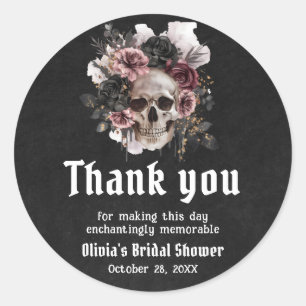 Adesivo Chá de Bebê Floral Preto de Halloween Crânio