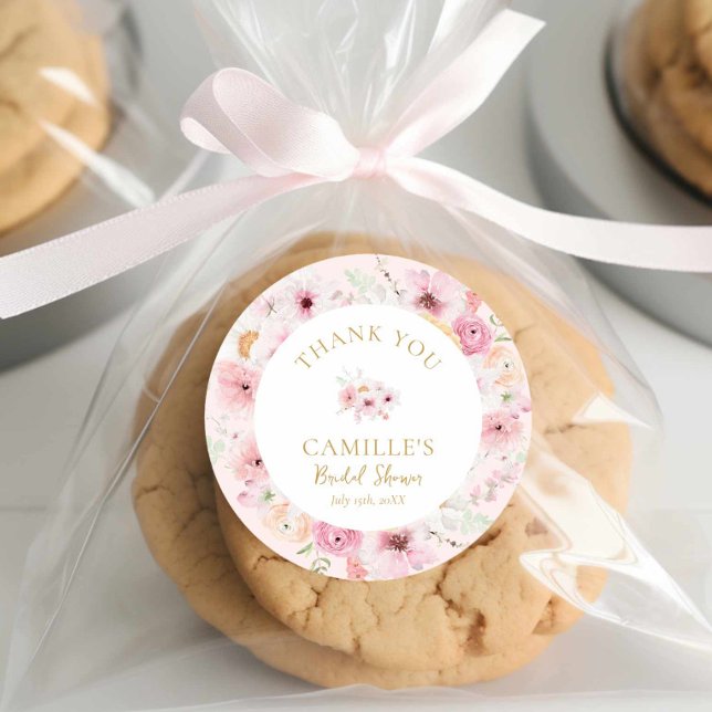 Adesivo Chá de Bebê Floral Rosa Elegante (Cute Watercolor Pink floral Bridal Shower Round sticker)