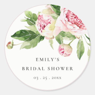 Adesivo Chá de Bebê Floral Rosa Elegante Peônia Verde