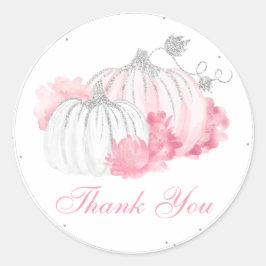 Adesivo Chá De Bebê Floral Rosa-Pumpkin Obrigado