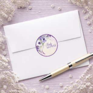 Adesivo Chá de Bebê Floral Roxo Elegante