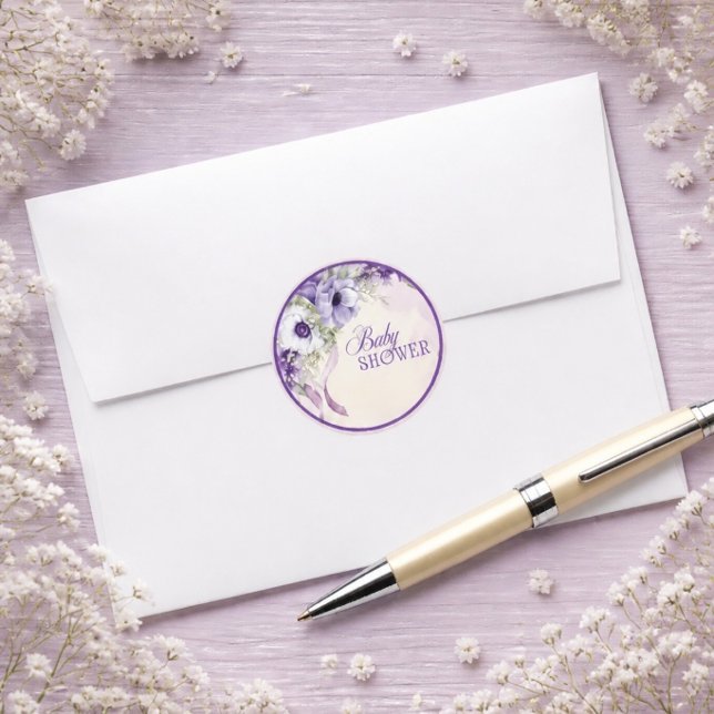 Adesivo Chá de Bebê Floral Roxo Elegante (Criador carregado)