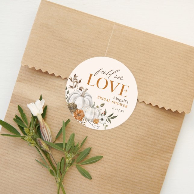 Adesivo Chá de Bebê Floral Rústico Abóbora  (Rustic Floral Pumpkin Bridal Shower Round Sticker Autumn Gift Tag Label)