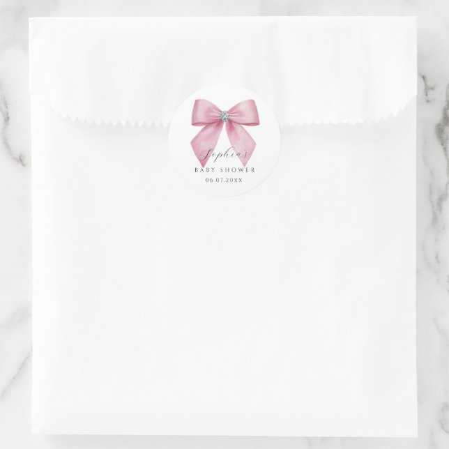 Adesivo Chá de Bebê Fofo com Laço Rosa (Bolsa)