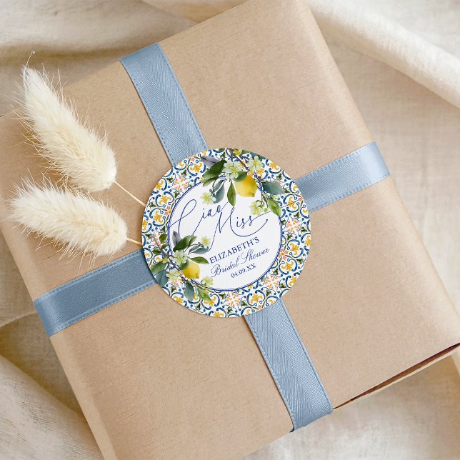 Adesivo Chá de Bebê Italiano de Limão (Italian Lemon Bridal Shower Classic Round Sticker)
