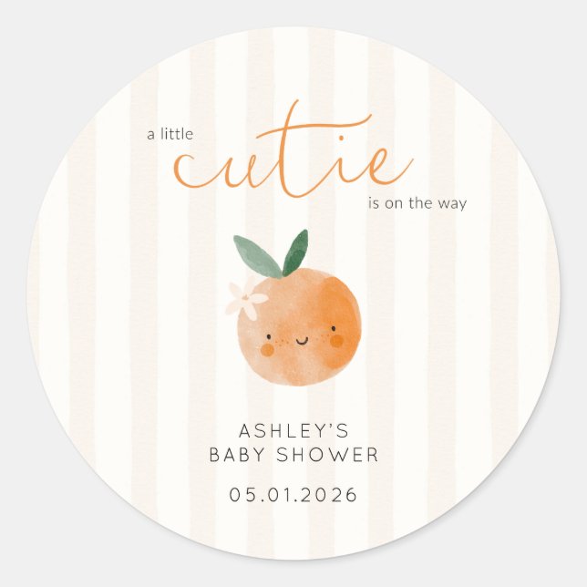 Adesivo Chá de Bebê Laranja Little Cutie (Frente)