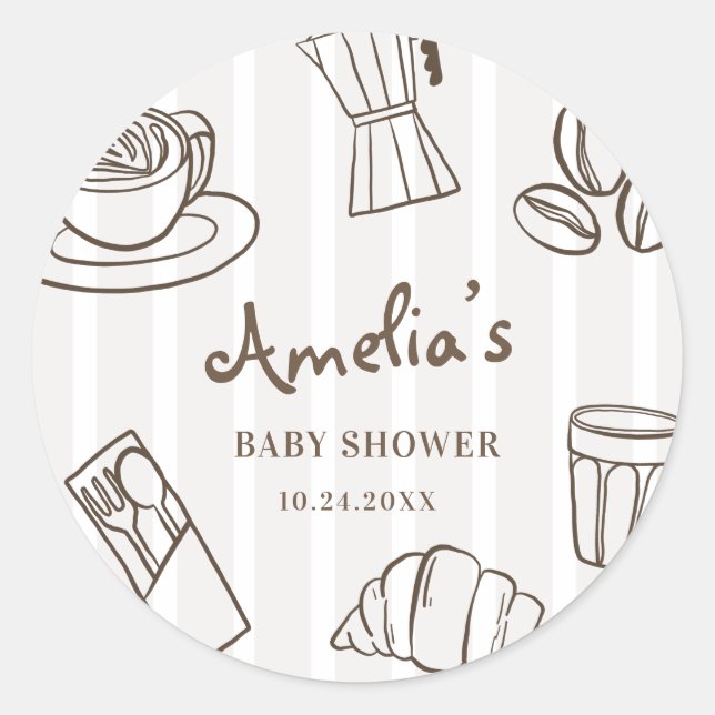 Adesivo Chá de Bebê Listrado Café Bebe Caprichoso (Frente)
