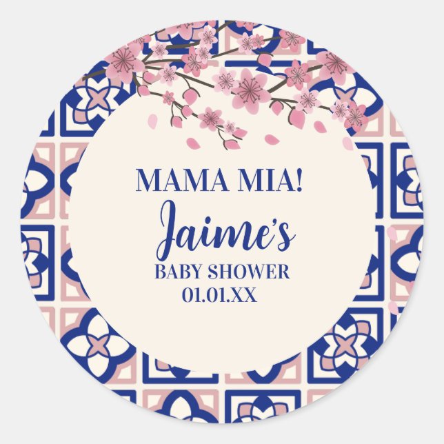 Adesivo Chá de Bebê Mama Mia Flores de Cerejeira (Frente)