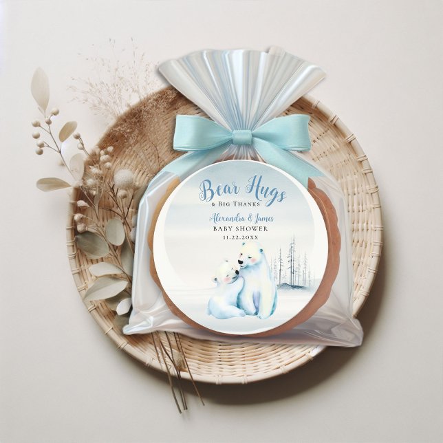 Adesivo Chá de Bebê-Mamãe Polar de Espera (winter boy baby shower bearly wait polar bear mama cub watercolor cute adorable thank you sticker)