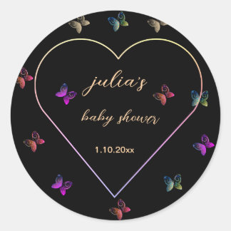 Adesivo Chá de bebê menina Borboleta Coração Rosa