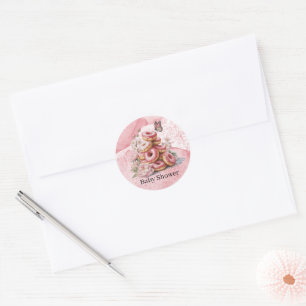 Adesivo Chá de Bebê Menina Borboleta Floral e Donuts Rosas
