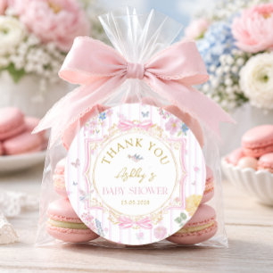 Adesivo Chá de Bebê Menina com Laço Floral Caprichoso Obri