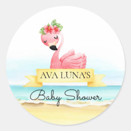 Adesivo Chá de Bebê Menina Flamingo Rosa