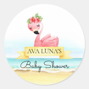 Adesivo Chá de Bebê Menina Flamingo Rosa