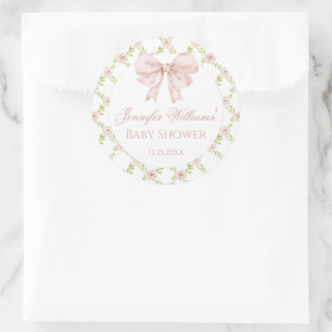 Adesivo Chá de Bebê Menina Floral com Laço Rosa Shabby Chi