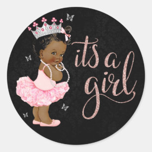 Adesivo Chá de Bebê Menina Princesa Africano-Americana Dia