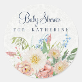 Adesivo Chá de Bebê Menina Rosa Floral Folhagem Verde