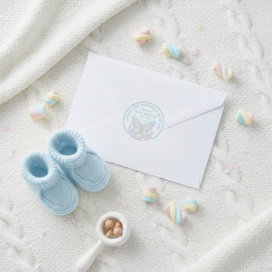 Adesivo Chá de Bebê Menino Borboleta Algodão Doce Azul