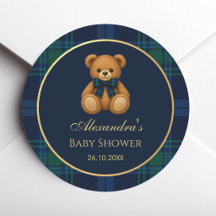 Chá de Bebê Menino Urso Teddy Azul Marinho Xadrez 