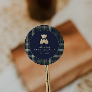 Adesivo Chá de Bebê Menino Urso Teddy Xadrez Preppy Polo