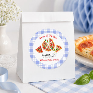 Adesivo Chá de Bebê Menino Xadrez Azul Pizza e Chupetas