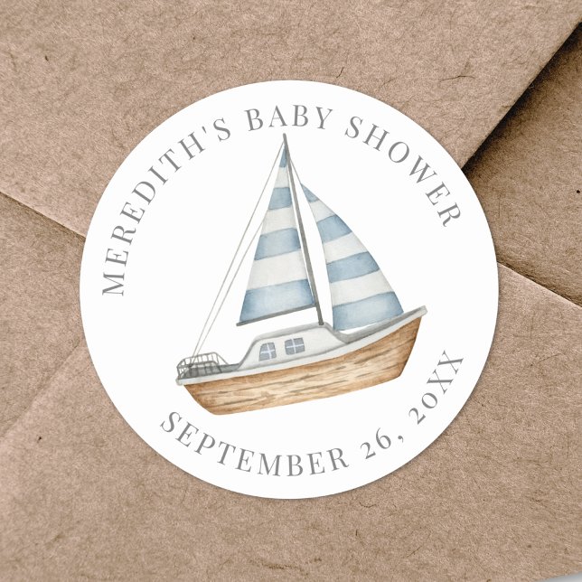 Adesivo Chá de Bebê Náutico (Nautical Baby Shower Classic Round Sticker )