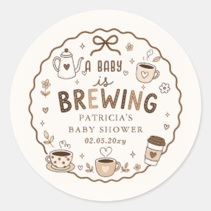 Adesivo Chá de Bebê Neutro 'Baby is Brewing Coffee'