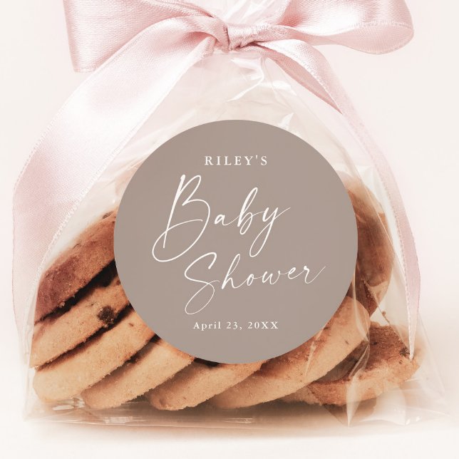 Adesivo Chá de Bebê Neutro em Relação ao Gênero com Rótulo (Modern Script Boho Baby Shower Sticker.)