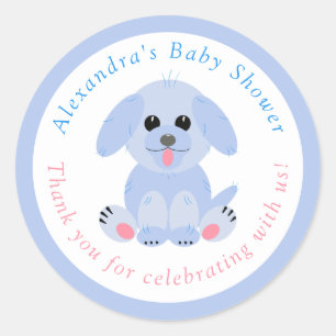 Adesivo Chá De Bebê Obrigado Puppy Azul Personalizado
