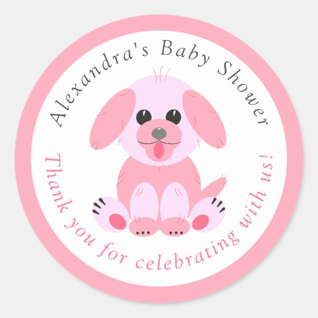 Adesivo Chá De Bebê Obrigado Puppy Pink Personalizado (Frente)