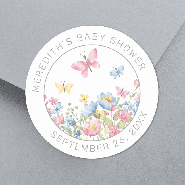 Adesivo Chá de Bebê Pequena Flor Silvestre (A Little Wildflower Baby Shower Classic Round Sticker)
