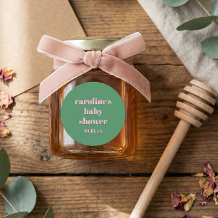 Adesivo Chá de Bebê Personalizado Cor-de-Rosa Verde Modern