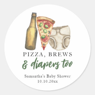 Adesivo Chá de Bebê Pizza, Cervejas e Fraldas também