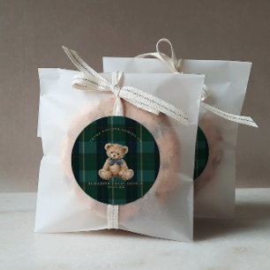 Adesivo Chá de Bebê Polo Xadrez Urso Teddy Vintage