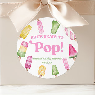 Adesivo Chá de Bebê Popsicle Rosa Ela Está Pronta Para Nas
