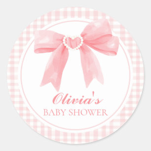 Adesivo Chá de bebê préppy com laço rosa e xadrez gingham