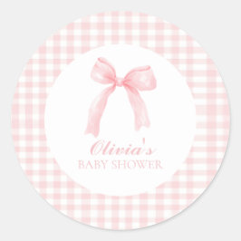 Adesivo Chá de bebê préppy com laço rosa e xadrez gingham
