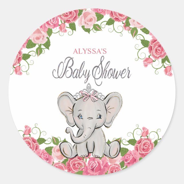 Adesivo Chá de Bebê Princesa Elefante Floral Rosa Fofo (Frente)